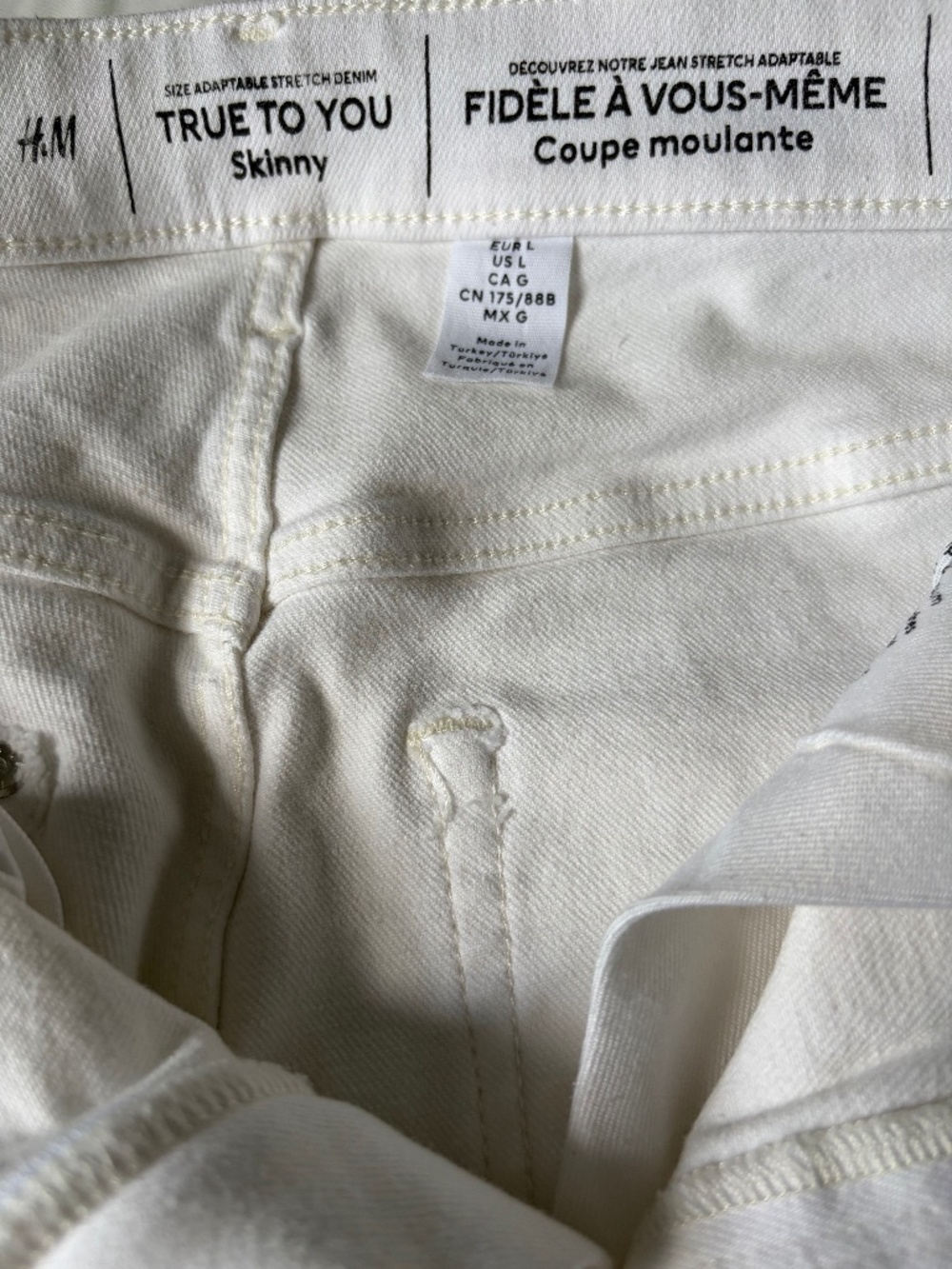 H&M True to You Skinny White Jeans Stretch Denim Size L